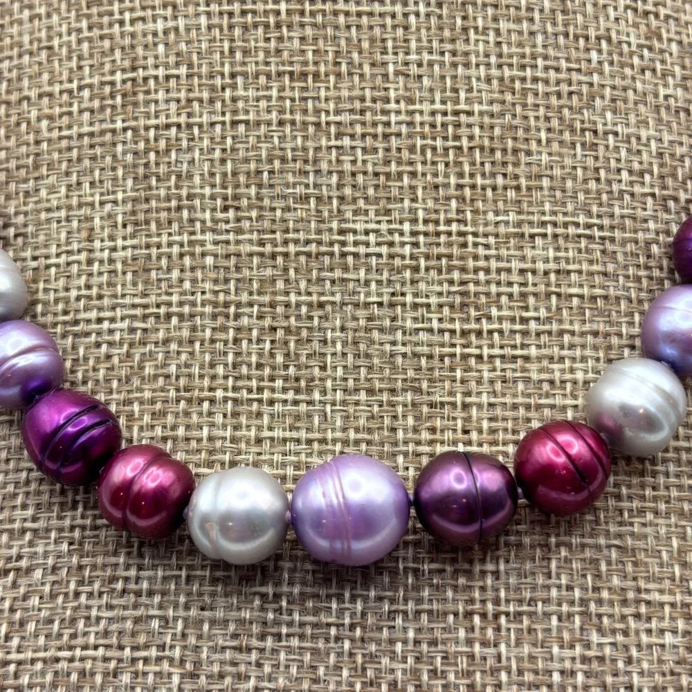VTG Honora Ringed Pearl Necklace Sterling Clasp Multicolor Purple Berry Gray 18